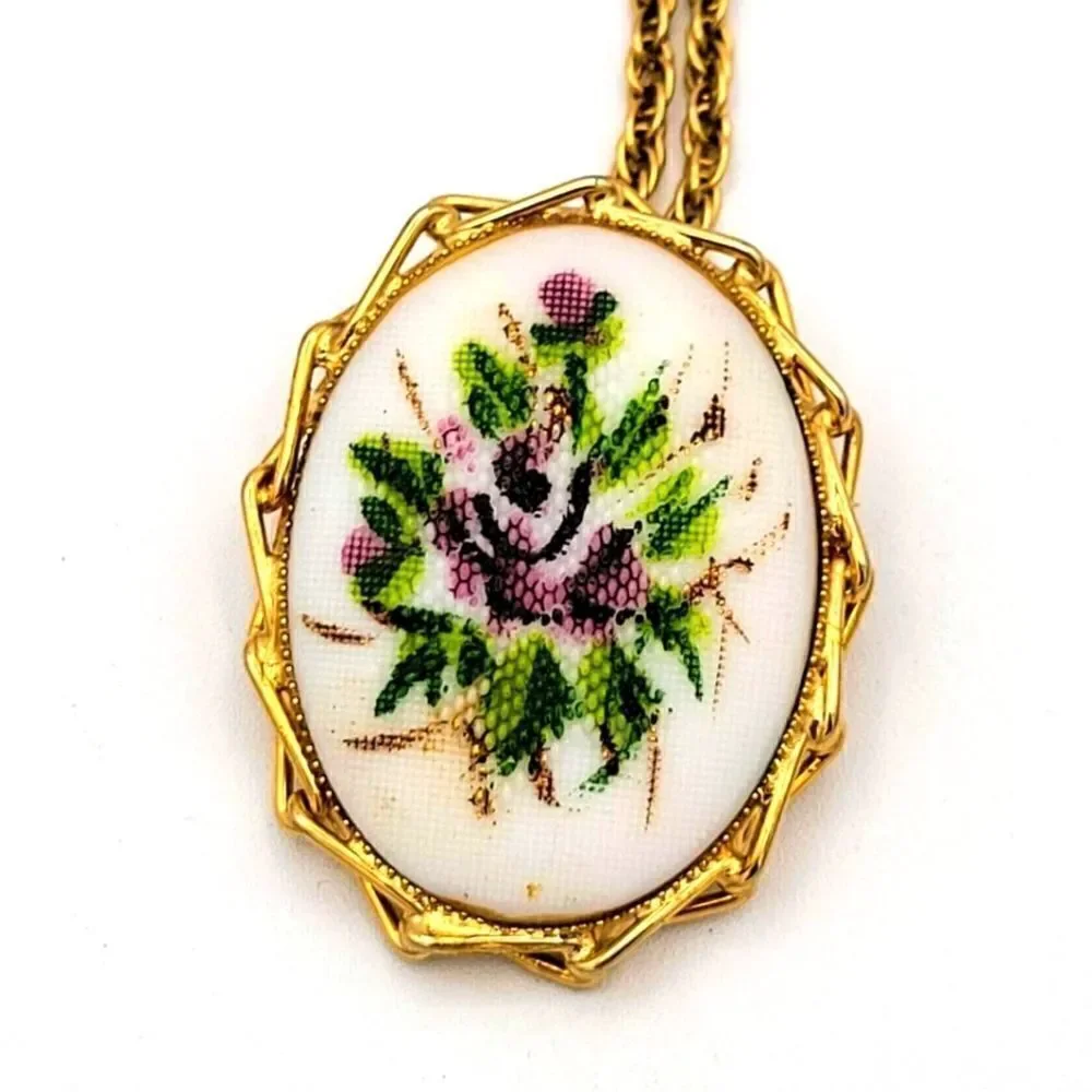 Cameo Style Floral Brooch & Pendant Style Necklace - Picture 2 of 11